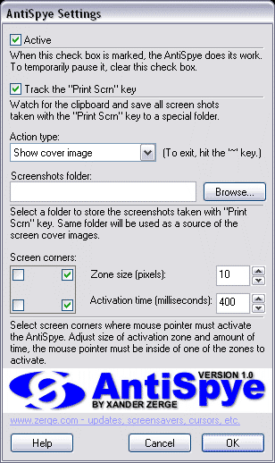 AntiSpye Settings Screenshot