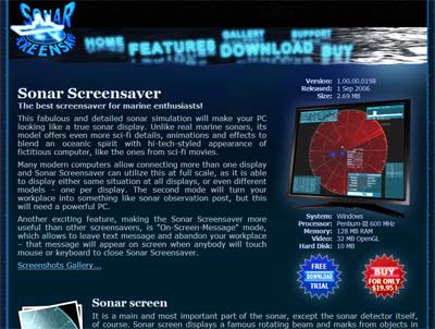 www.SonarScreensaver.com web design example